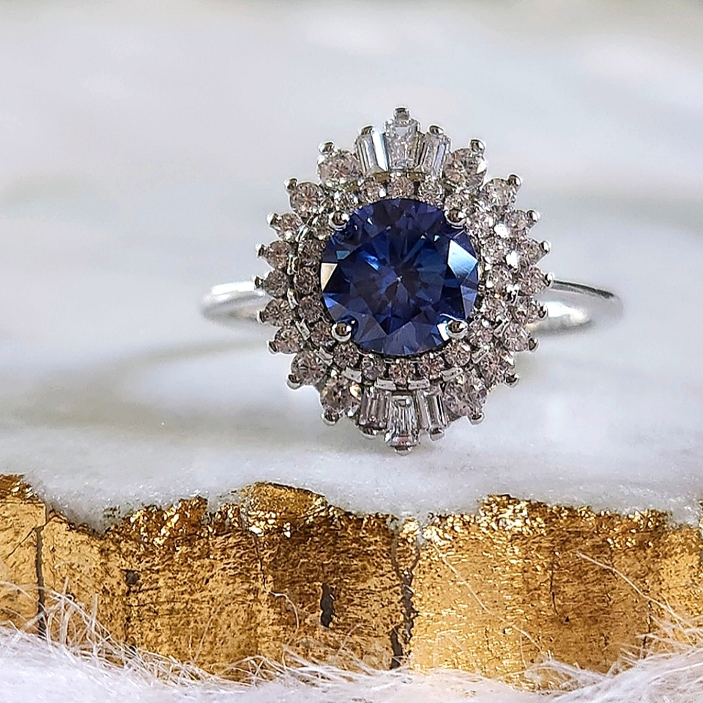NWT Ryze Denim Blue Cubic Zirconia .925 Sterling Silver Ring - Size 8.75